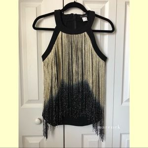 VENUS Halter Top with Gold & Black Fringe ||||